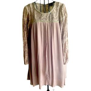 GiGio Cottage Core Baby Doll Lace Beige Dress Size Small  NWT